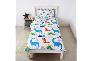 REST EASY SLEEP BETTER Rest Easy Single Coverless Duvet Bedding | Care Free Reversible Coverless Quilt & Pillowcase | Washable Duvet | Perfect For Travelling & Sleepovers (Single 4.5 tog, Dinosaur)
