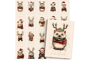 ‎BERILUDESIGN beriluDesign Weihnachtskarten Set (20 Stück) Postkarten - niedliche Tiere - Weihnachtspostkarten für Weihnachten, Grußkarten, Geschenkkarten