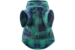MAMORE Soft Plaid Dog Shirt, Breathable Cotton Gentle Casual Pet Clothes Puppy Shirts for Small Dogs and Cats Boys for Birthday Holiday Wedding Party (Medium, Green&Blue)