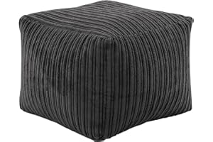 Hippo Relaxing Footstool Cube Bean Bag | Home Furniture Living Room | Lightweight Soft & Comfy | Jumbo Cord Square Foot Rest Pouffe Beanbags (Black)