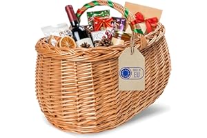 Creative Home Cesta de Mimbre Grande con Asa y Trenza | 45x32x34cm (+/- 2 cm) Ligera | para Compra Regalo Picnic Plantas Decoración | Tejida a Mano | Marrón Natural | Multiuso, Práctica y Duradera