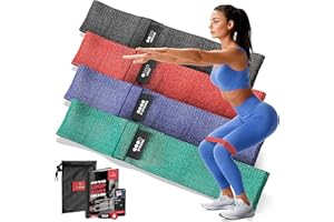 BEMAXX Resistance Band Set - Loop Fabric/Rubber Fitness Bands + Exercise eBook & Bag | Elastic Gymnastic, Strength Training Body Workout | Sports Yoga Pilates Booty Legs Arms Gym, Men Women