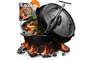 ‎IRON TASTE IRON TASTE Dutch Oven Set 9L - Eingebrannter Dutch Oven 9 Liter - Feuertopf Gusseiserner Topf mit Füßen & mit praktischem Deckelheber [für 6-10 Personen]