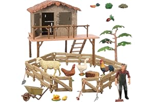 Hyrenee Fattoria Giocattoli Giocattolo playset Animali Figurine Fattoria e Recinto Fattoria Figurine agricoltore per 3-10 anni Bambini Ragazzi Ragazze Bambino