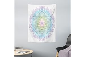 ABAKUHAUS Étnico Tapiz de Pared y Cubrecama Suave, Cubo De Metatron En Un Mandala, Lavable Colores Firmes, 110 x 150 cm, Multicolor