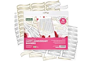 Katy Sue Gold & Silver Foiled Die Cut Happy Anniversay Sentiment Banners. 96 Straight & Wavy, Gold & Silver Foiled Die Cut Banners for Anniversary Card Making.