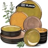 Moritz &amp; Moritz VIDA 18-Piece Complete Dinnerware Set - Dinner Plates in Vintage Shades of Yellow, Green and Red - 6 Dinner P