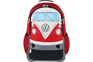 BRISA VW Collection - Sac à Dos de randonnée et d'école pour Ordinateur Portable au Design Combi T1 (30 L/Grand/Avant du Combi/Rouge)