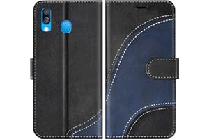 BoxTii Hülle für Galaxy A40, Leder Handyhülle für Samsung Galaxy A40, Ledertasche Klapphülle Schutzhülle mit Kartenfächer und Magnetverschluss, Schwarz