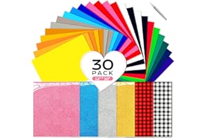 CHEPULA HTV Heat Transfer Vinyl Bundle 30 Pack, 12" x 10" Glitter Colors Permanent Iron on Vinyl for Cricut, HTV Vinyl Sheets for DIY T-Shirt, Clothes, Hats and Other Textiles(30 Sheets)