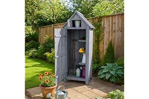 Airwave Outdoor Bideford Wooden Garden Tool Cabinet Shed, 3 Alternate Storage Spaces, Storage for Tools and Equipment, Wooden Latch (Grey)