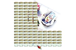 MamboCat Lot de 100 bocaux à confiture en verre de 125 ml avec couvercles dorés To 66 + livret de recettes Diamant-Zucker Gelierzauber (français non garanti)