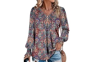 CHICZONE Womens Tunic Tops Long Sleeve T-Shirt Pleated V Neck Blouse Shirts for Leggings S-3XL