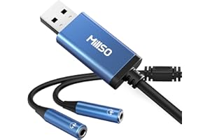 ‎MILLSO MillSO Externe USB Soundkarte USB auf 2 x 3.5mm Aux Audio Headset Adapter TRRS Stereo Aux Audio Konverter Kabel für Kopfhörer, Headset, Lautsprecher, Mikrofon, PS4, PS5, Computer - 28 cm