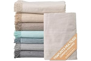 JARAPA HOME MADE WITH LOVE Trapunta Multiuso: Divano Scozzese, Coperta Foulard, Copriletto, Foulard per Divani in Cotone e Altre Fibre Finitura di Qualità Fatto in Spagna. Telo Copridivano (Ecru Mèlange 04, 130x180cm)