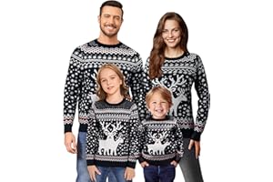 Namatime Jersey navideño divertido para mujer, hombre, niños, suéter de Navidad, cuello redondo, suéter de punto con reno puro, unisex, conjunto de Navidad, Color