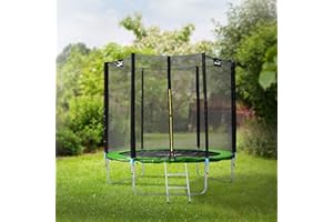 Hauki Trampolin Outdoor Ø183/244/305/366/427 cm Blau/Grün, GS geprüft, Kindertrampolin bis zu 150kg, Gartentrampolin für Kinder, Komplettset Sicherheitsnetz, Leiter, Randabdeckung, Gepolsterte Stangen