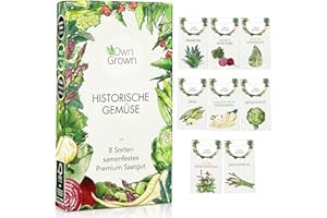 Gemüsesamen Alte Sorten: 8 Sorten Alte Gemüse Samen im Set für Garten und Balkon – Artischocken Samen, Spitzkohl Samen, Palmkohl Samen, Pastinaken, Rote Rübe, Spargel – Saatgut Alte Sorten v OwnGrown