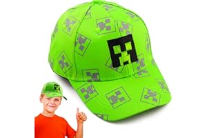 KEVRDRT Cartoon Design Baseballmütze,Verstellbare Baseballmütze Sonnenmütze,Miner Outdoor Sports Casual Baseballmütze,Creeper Baseball Cap Kinder，Schwarz Und Pixelig Grün Grid Sonnenhut Basecap Kappe