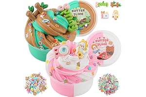 LAWOHO 2x120ML Butter Slime Kit -Butter Slime con 6 pacchetti di additivi, Slime per bomboniere per bambini, Butter Slime per compleanno Halloween Natale, Kit Slime per ragazze e ragazzi (cortile)