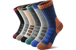 MOSEY KOSY 6 Pares Calcetines Niños Lana Merino para Caminar Chicos Chicas Bebés Invierno Térmicos Gruesos Abrigados Acolchados Calcetines Crew para Senderismo
