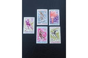TIMBRE FRANCE 1968. Collection No 1543 à 1547 neufs sans charnière. Gomme intacte. Sport: ski, hockey, patinage.Par des livres express