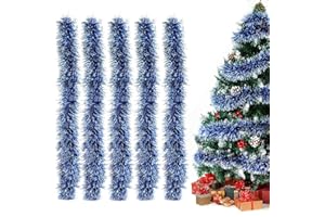 AURASKY Lametta Girlande Weihnachten Blau, 5 Stück Weihnachtsgirlanden Glänzend Girlande Weihnachten Deko, Weihnachtsbaumschmuck Girlande Lamettergirlande Weihnachtsbaum Dekoration