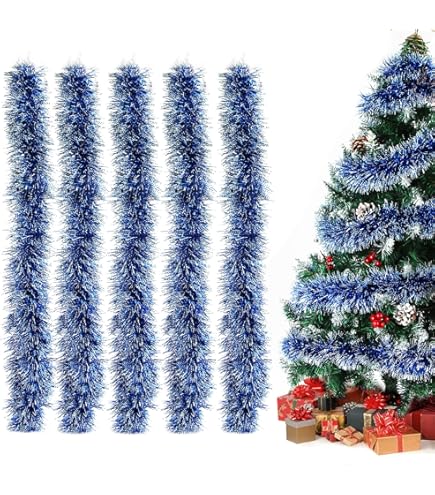 XIKTTK Guirlande Argenté Noel Sapin, Guirlandes Tinsel Noël 5 X 2M, Decoration Noel Guirlande Sapin, Guirlande Tinsel Métallique Scintillantes Pour Anniversaire Murs Fenêtres Decoration Noël