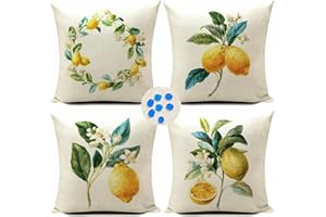 HUASHUZI Fundas de Cojines Exterior Impermeable limón Frutas Verano Juego de 4 Funda de Almohadas Funda cojin Decoracion Cojines jardín al Aire Libre Sala Sofa Decorativos 45x45cm Suave, cómoda