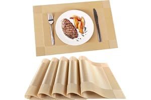 Miorkly Placemats - Set of 6 Christmas Table Mats, Heat Resistant/Washable/Non Slip PVC, 45CM x 30CM (Gold)