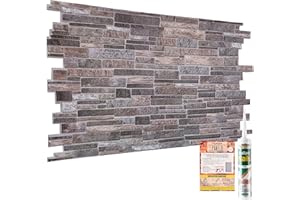 NOVECRAFTO 3D Wall Panels with Adhesive Included - 37.79 x 18.89 in (96x48cm) -14 Sheets Covering 69.44 sqft (6.45 sqm) - Moisture-resistant PVC Plastic Cladding -Grey Slim Stone Brick Effect Wall Panels Pattern