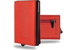 1onespo MAGNETIC Portafoglio uomo piccolo - Porta Carte di Credito uomo con Portamonete e Contanti - Protezione RFID 8 tessere, Rosso SAFFIANO…