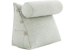 Johnear Poduszka pod plecy z rolką pod kark, zdejmowana, lniana poduszka pod kark, oparcie na kanapę, poduszka do czytania, trójkątna, poduszka klinowa, podparcie karku, kolor biały, 60 x 22 x 50 cm