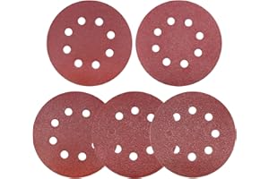 Maveek 50 Pieces 8-Holes Discs Pads 5 inch/ 125 mm Hook and Loop Sandpaper Sanding Discs Pads, 5 Models, Each Model 10 Pieces, 40/60/ 80/100/ 120 Assorted Grits