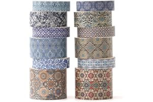 KAVI' S 12 Rollos Washi Tape Set cinta adhesiva decorativa Washi Glitter Adhesivo de Cinta Decorativa para DIY Crafts Scrapbooking (Azure Serenity)