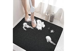 HITSLAM Antypoślizgowa mata prysznicowa, 60 x 60 cm, z odpływem, miękka mata antypoślizgowa z PCW, szybkoschnąca mata łazienkowa, czarna