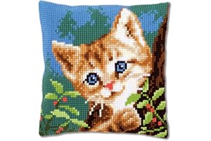 Vervaco Kit coussin au point de croix Chat sur un arbre,Blanc,40 x 40 x 0,3 cm