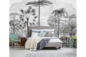 Naturempress Papier Peint Panoramique Jungle Minimaliste Noir Et Blanc Papier Peint Intissé Tapisserie Poster Mural pour Salon Chambre Décoration Murale