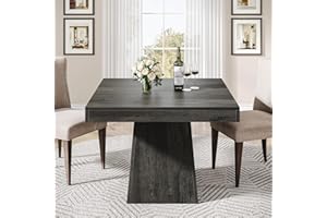 Tribesigns Square Dining Table for 4, 31.5-Inch Kitchen Table Small Dinner Table with Sturdy Pedestal Base, Farmhouse Dining Room Table for Home Dining Room, Living Room, Kitchen, Gray