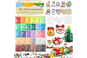 INSCRAFT 30,000 Fuse Beads Kit-30 Individual Packs of Iron Beads Set with 3 Pegboards, 5 Ironing Paper, 10 Patterns, Gifts for Birthday Christmas, Multicolor 5mm Melty Beads Bulk Refill Kit