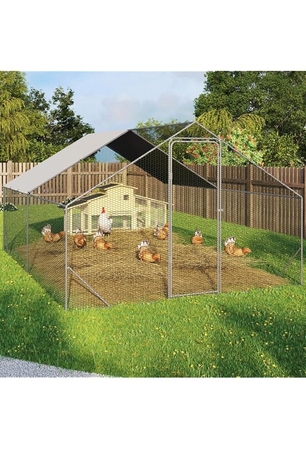 Vrijstaand Kippenhok Kippenren Kippenverblijf 3m x 8m x 2m Gratis dak hoezen en voedingsschep
