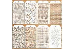 JSRQT 8 Pezzi Modelli di Pittura Leopardata,Painting Stencil Templates,Stencil Geometrici Stencil di Pittura per Tegola Legna Tela Pavimento Parete Mobili Decorazioni