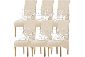 KELUINA Spandex Elástico Jacquard Fundas de Sillas Comedor XL para El Hogar (Beige1, 6 Piezas)