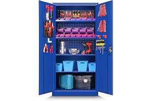 ‎JAN NOWAK Jan Nowak by Domator24 Werkzeugschrank TC01A Werkstattschrank Garagenschrank Lochwand 4 Fachböden Flügeltüren Stahlblech 185 cm x 92 cm x 50 cm (blau)