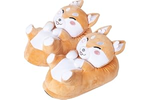 corimori Słodkie pluszowe kapcie (10+ wzorów) Shiba Inu Akito Slipper rozmiar uniwersalny 34-44 unisex pantofle beżowe