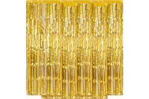 Ohiyoo 5 Stück Golden Metallic Lametta Vorhänge 1 x 2.5M Folien Fransen Lametta Vorhange Hintergrund für Geburtstag Partydekor Verlobung Hochzeit Weihnachten Neujahr Dekoration (Golden)