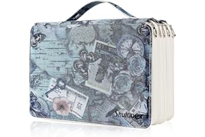 Shulaner Trousse 250 emplacements avec 5 compartiments fermetures à glissière, style rétro rangement stylo organisateur sac, Étanche PVC 250 pencil case - Bleu gris