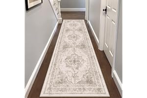 HUGEAR Chodnik dywanowy w stylu vintage, do użytku wewnątrz, nadający się do prania, akcenty retro, do przedpokoju, sypialni, jadalni, łazienki, dywan medalionowy, 60 x 240 cm, szarobrązowy (taupe)