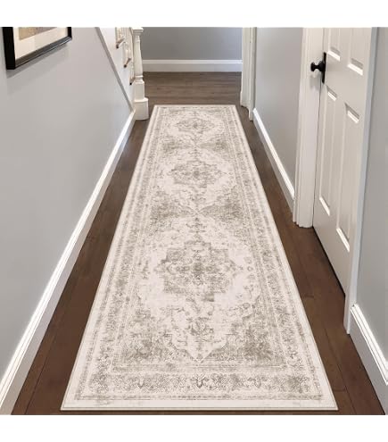 Tappeto Corridoio HUGEAR 60x240 Cm Verde, Antiscivolo E Lavabile, Motivo Floreale, A Pelo Corto