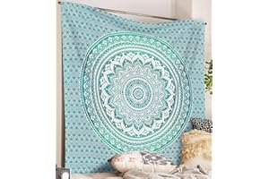 Bless International Indian Traditional Mandala Hippie Wall Hanging, Cotton Tapestry Ombre Bohemian Bedspread (Queen (84x90 Inches)(215x230 Cm), Classic Green)
